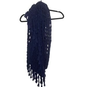 Steve Madden Shawl‎ Wrap Chunky Open Knit Fringe Infinity Scarf Acrylic Blue OS